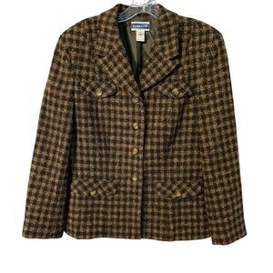 Vintage Pendleton Blazer Wool Size 12 Tweed Tartan Brown Tan 50’s Academia